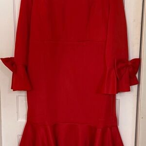 Faeristy 4XL Plus Size Red Cocktail Dress Long Sleeve Bow Detail NWOT